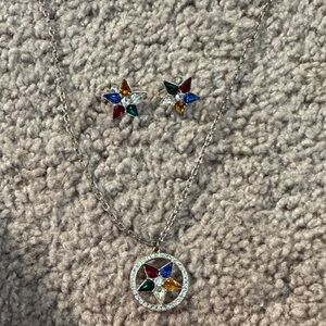 Multicolor Star Pendant Necklace and Earring Set